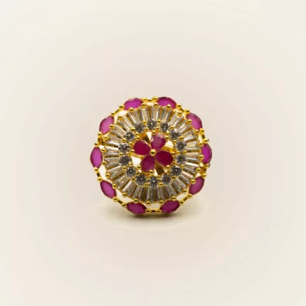 RI-2011005 - American Diamond Ruby Studded Adjustable Ring