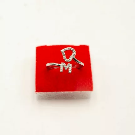 RI-2107003-M - White Gold Plated Letter M Adjustable Ring
