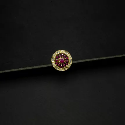 RI-2108004 - American Diamond Ruby Studded Flower Adjustable Ring