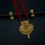 NS-2201001 - Gold Plated Red Pote Multicolor Stones Traditional Necklace Set