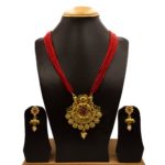 NS-2201001 - Gold Plated Red Pote Multicolor Stones Traditional Necklace Set
