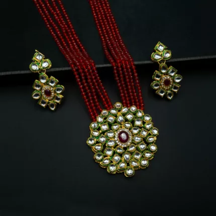 NS-2201002 - Kundan & Ruby Studded Red Crystal Necklace Set