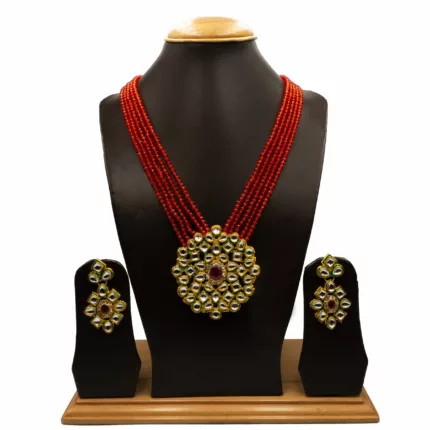 NS-2201002 - Kundan & Ruby Studded Red Crystal Necklace Set