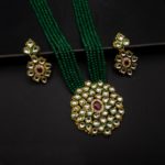 NS-2201002 - Kundan & Ruby Studded Green Crystal Necklace Set