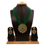 NS-2201002 - Kundan & Ruby Studded Green Crystal Necklace Set