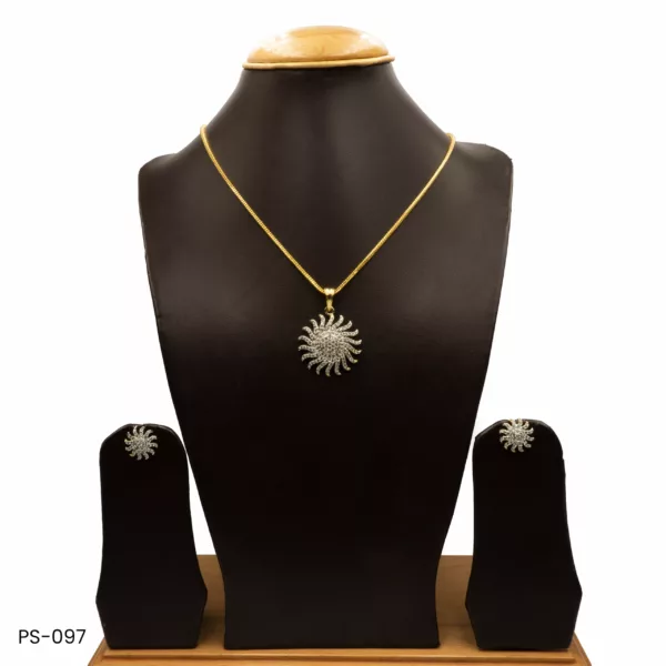 PS-097 - American Diamond Sun Flower Pendant Set
