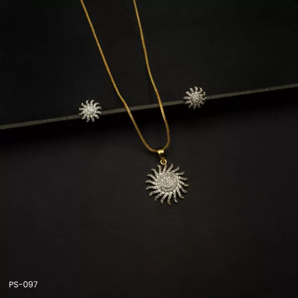 PS-097 - American Diamond Sun Flower Pendant Set