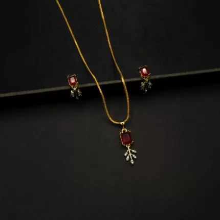 PS-2201002 - Elegant American Diamond Ruby Pendant Set