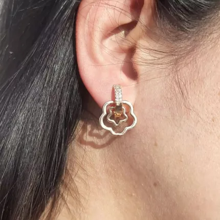 ER-2112002 - American Diamond Flower Hoop Earrings