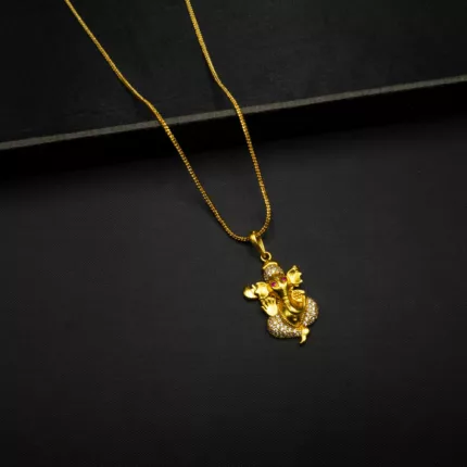 CH-2203002 - Gold Plated American Diamond Ganesh Locket