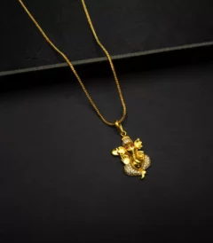 CH-2203002 - Gold Plated American Diamond Ganesh Locket