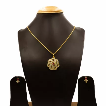 PS-2011025 - American Diamond Contemporary Flower Pendant Set