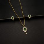 PS-2104015 - American Diamond Emerald Studded Pendant Set