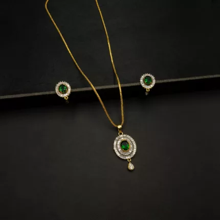 PS-2104015 - American Diamond Emerald Studded Pendant Set