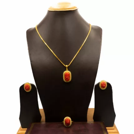 PS-2107001 - Red Muga Ganesh Pendant Set
