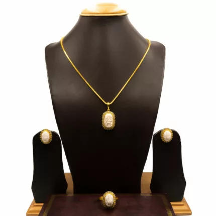 PS-2107002 - White Muga Ganesh Pendant Set