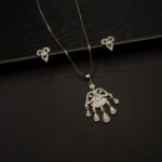 PS-2111012 - White Gold Plated American Diamond Dangling Pendant Set