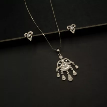 PS-2111012 - White Gold Plated American Diamond Dangling Pendant Set