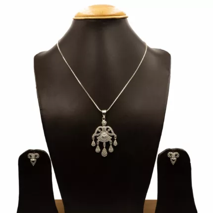 PS-2111012 - White Gold Plated American Diamond Dangling Pendant Set