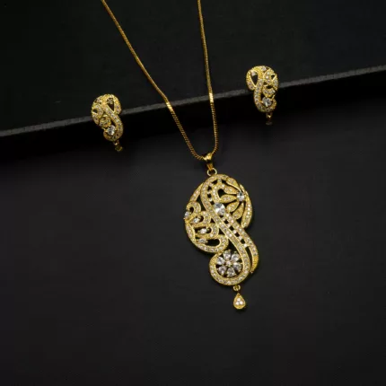 PS-2111014 - Gold Plated American Diamond Pendant Set