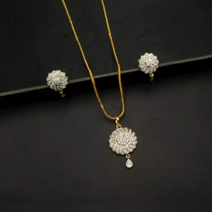 PS-2204001 - American Diamond Flower Design Pendant Set