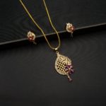 PS-2204003 - American Diamond Ruby Studded Pendant Set