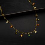 CH-2206001 - Gold Plated Multicolor Flower Chain & Bracelet Set
