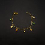 CH-2206001 - Gold Plated Multicolor Flower Chain & Bracelet Set