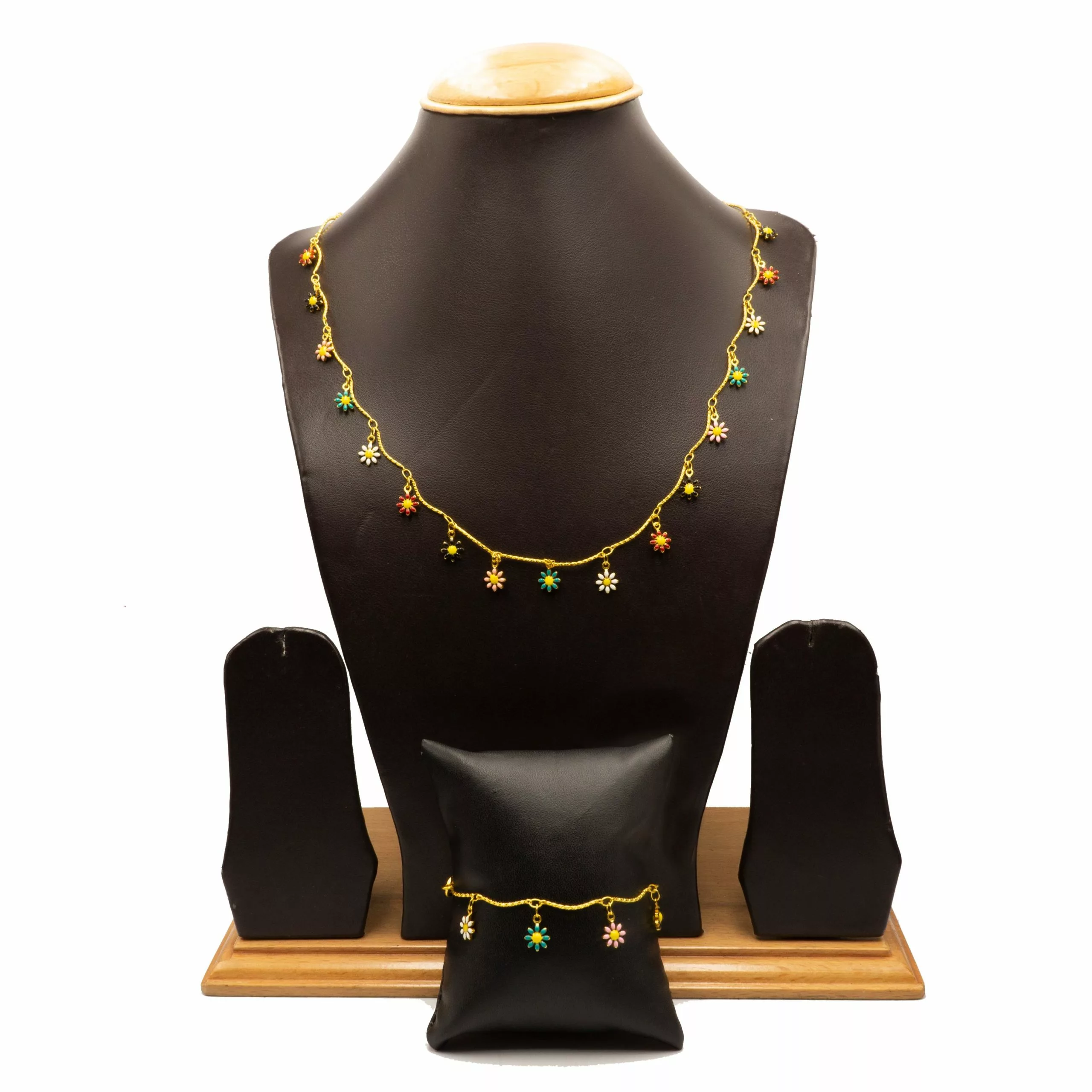 CH-2206001 - Gold Plated Multicolor Flower Chain & Bracelet Set CH-2206001 - Gold Plated Multicolor Flower Chain & Bracelet Set