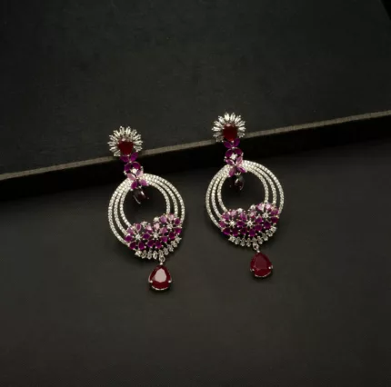 ER-2204001 - American Diamond White Gold Plated Ruby Statement Earrings
