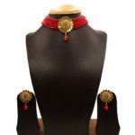 NS-2206003 - CZ & Mirror Glass Studded Red Choker Set