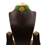 NS-2206004 - CZ & Mirror Glass Studded Green Choker Set