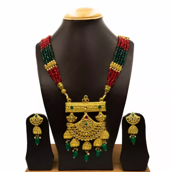 NS-2206005 - Gold Plated Long Multicolor Necklace Set