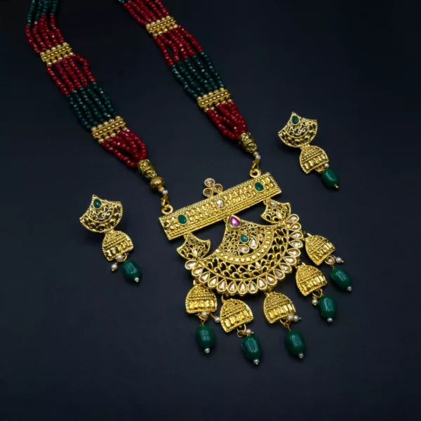 NS-2206005 - Gold Plated Long Multicolor Necklace Set