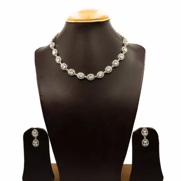 NS-2206007 - White Gold Plated American Diamond Collar Necklace Set