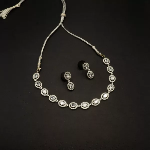 NS-2206007 - White Gold Plated American Diamond Collar Necklace Set