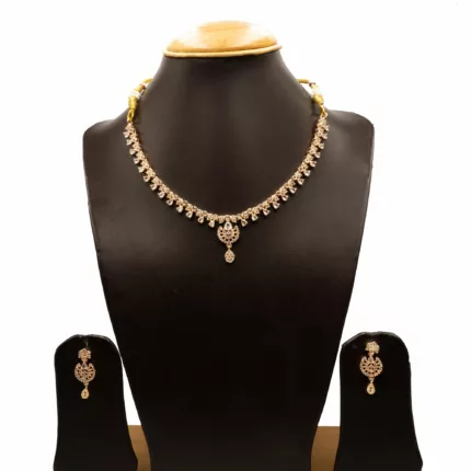 NS-2206008 - American Diamond Rose Gold Plated Necklace Set
