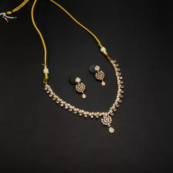 NS-2206008 - American Diamond Rose Gold Plated Necklace Set