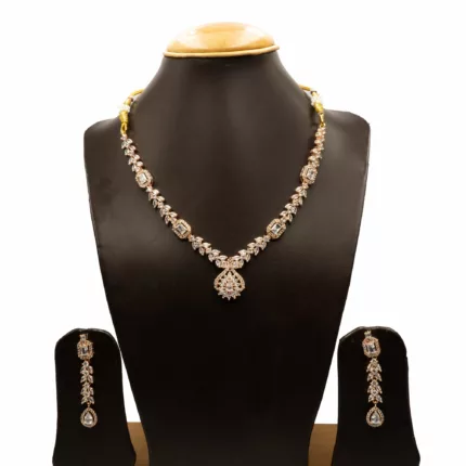 NS-2206011 - Rose Gold Plated American Diamond Princess Necklace Set