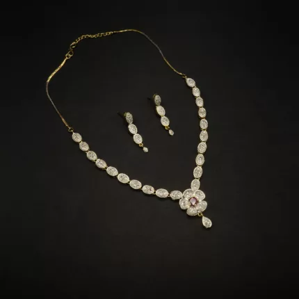 NS-2206012 - American Diamond Flower Necklace Set