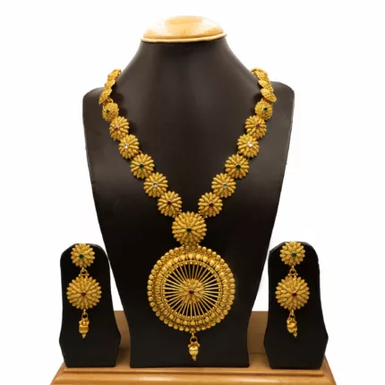 NS-2206014 - Gold Plated Traditional Multicolor Long Temple Necklace