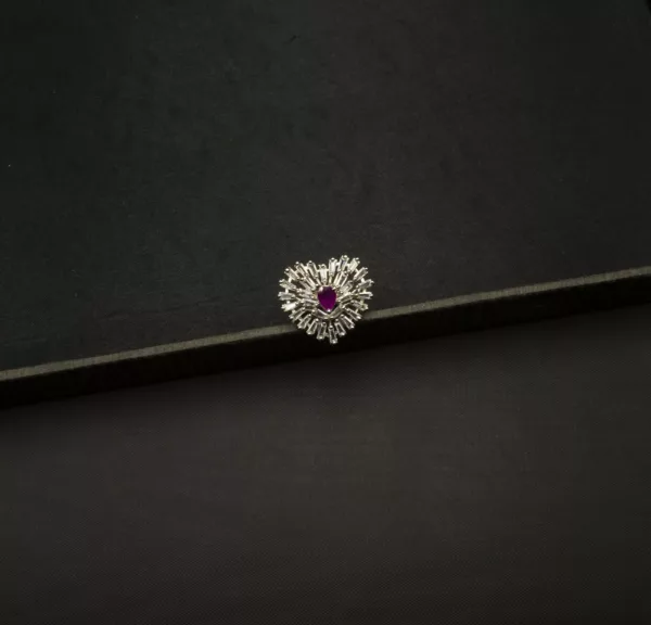RI-2204006 - America Diamond Heart Shaped Ruby Studded Adjustable Ring