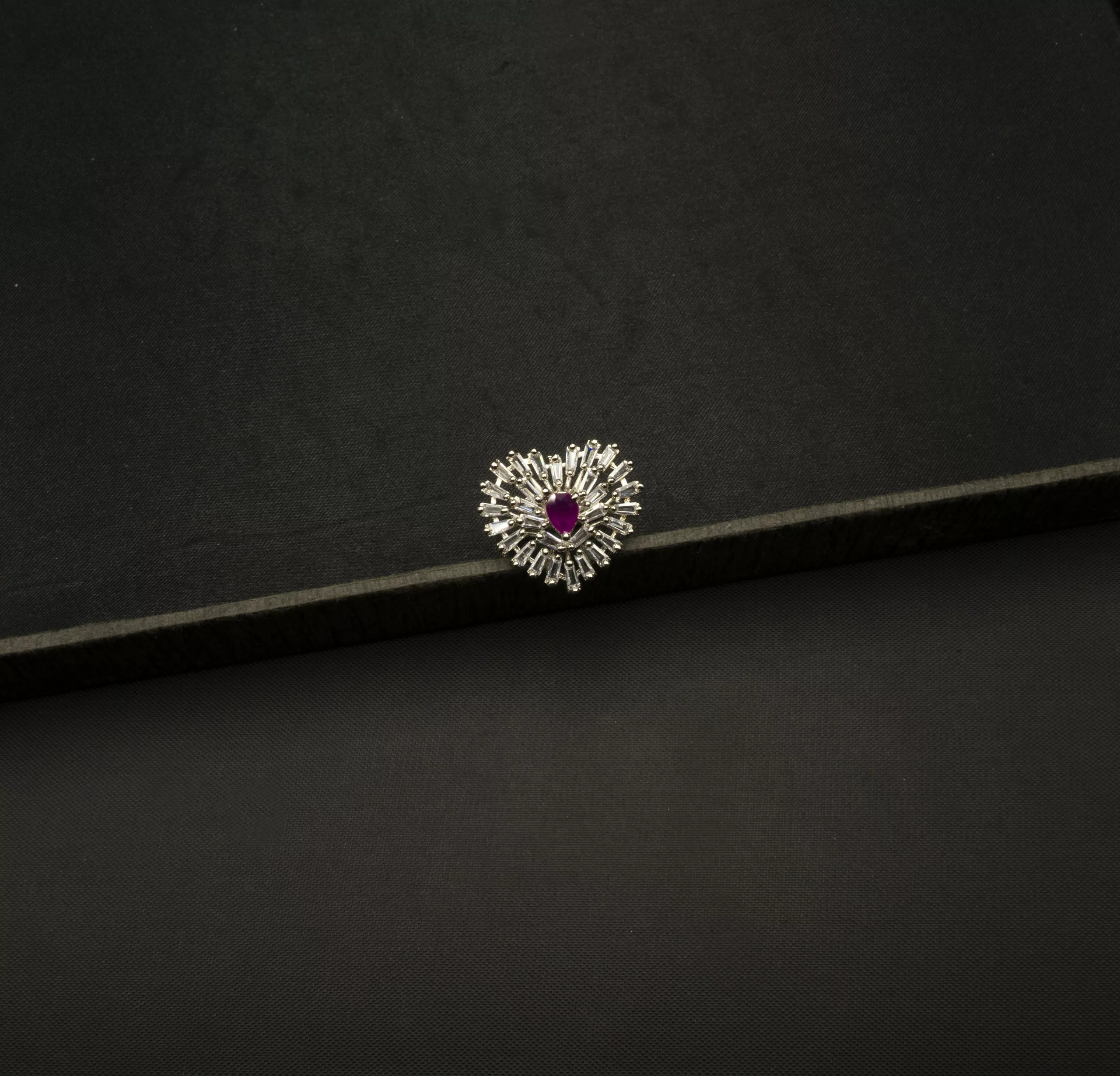 RI-2204006 - America Diamond Heart Shaped Ruby Studded Adjustable Ring RI-2204006 - America Diamond Heart Shaped Ruby Studded Adjustable Ring