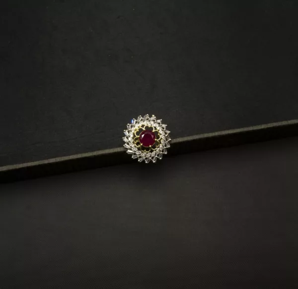 RI-2204007 - American Diamond Ruby Studded Adjustable Ring