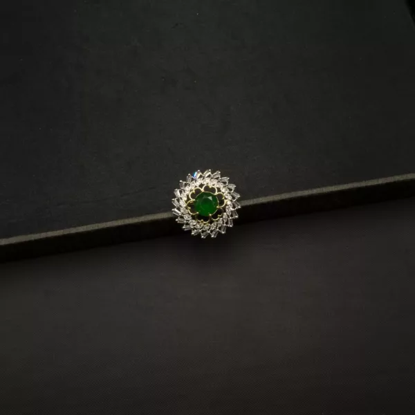 RI-2204008 - American Diamond Emerald Studded Adjustable Ring