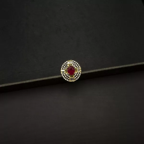 RI-2204009 - American Diamond Ruby Studded Adjustable Ring