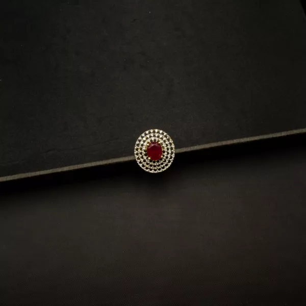 RI-2204011 - American Diamond Ruby Studded Adjustable Ring
