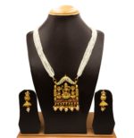 NS-2206017 - Gold Plated Multicolor Goddess Temple Necklace Set