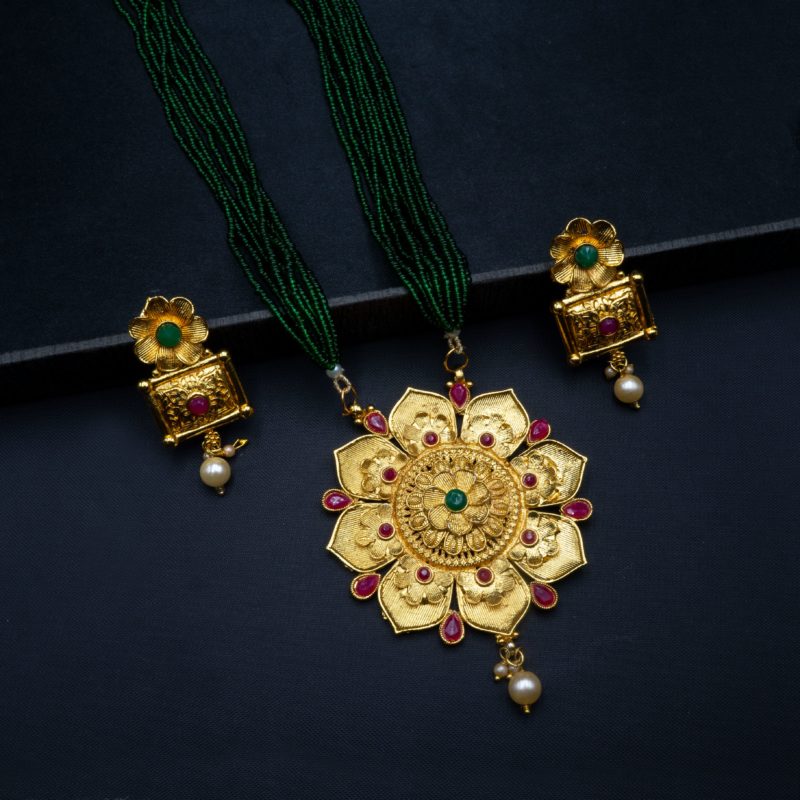 NS-2201018 - Gold Plated Multicolor Flower Traditional Temple Necklace Set