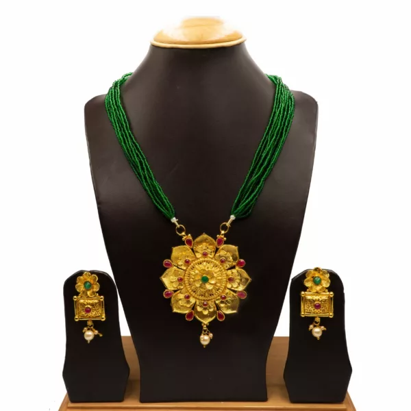 NS-2201018 - Gold Plated Multicolor Flower Traditional Temple Necklace Set